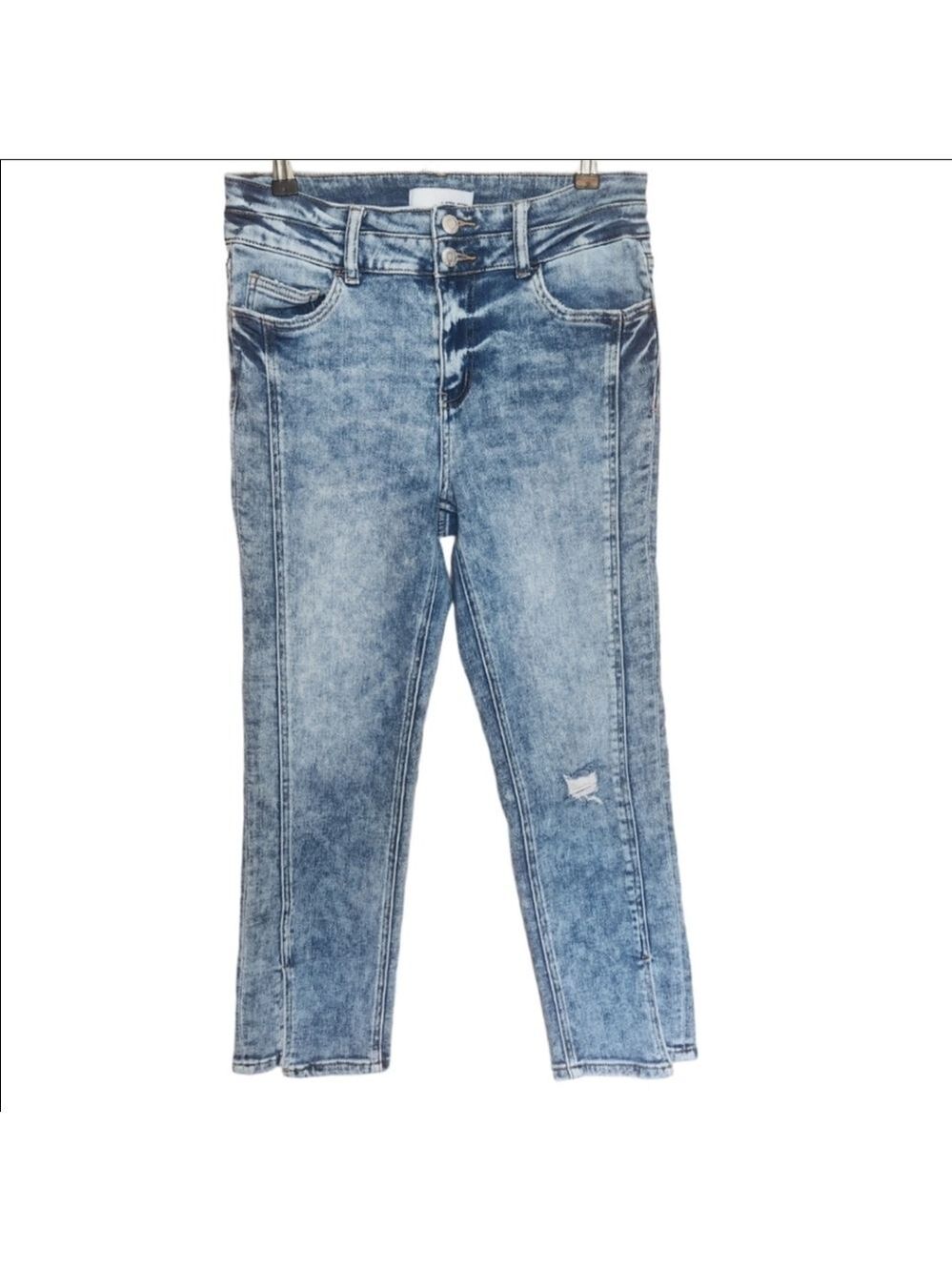 VERVET DOUBLE BUTTON WAIST SPLIT HEM CROP ACID WASH JEANS SIZE 29